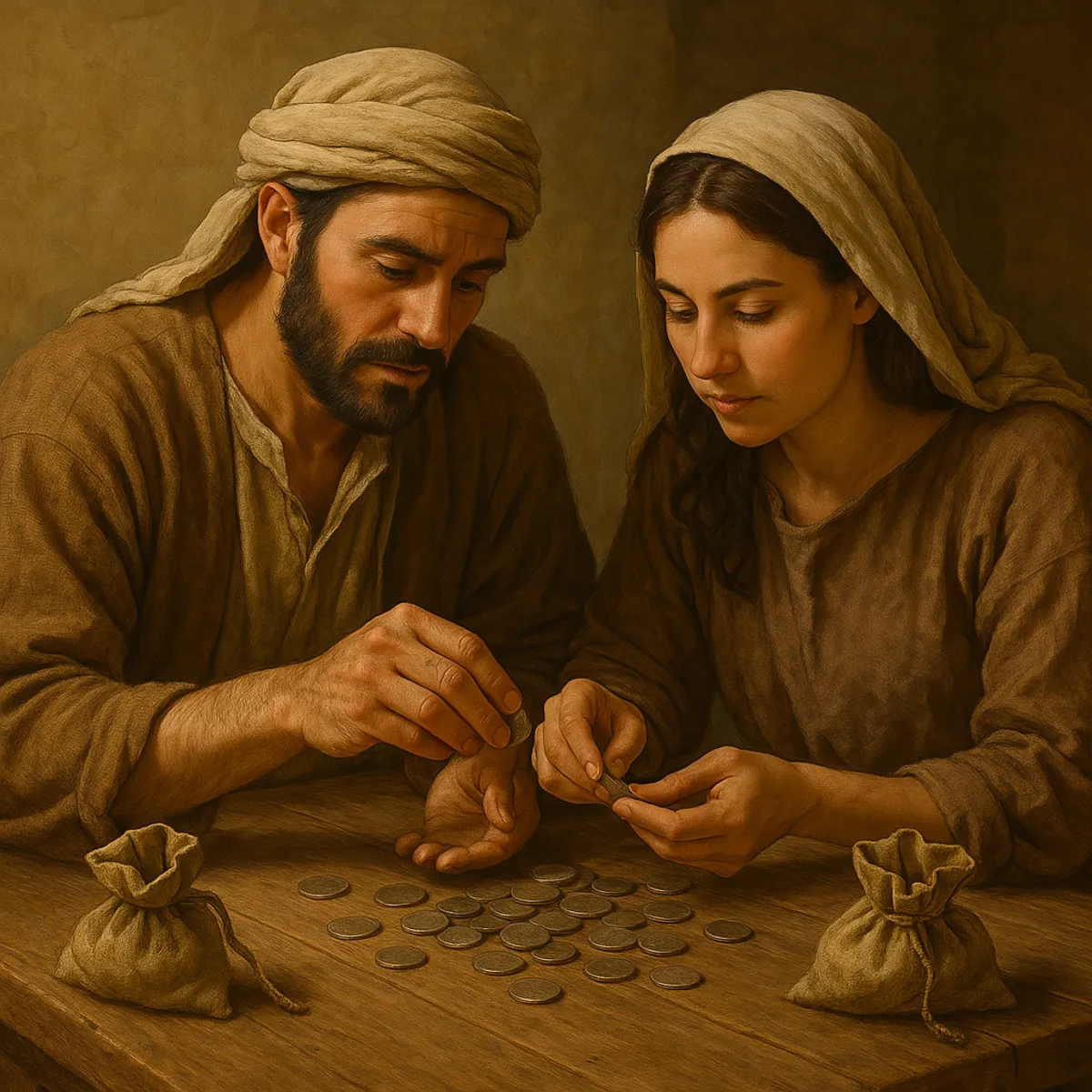 man and woman counting coins